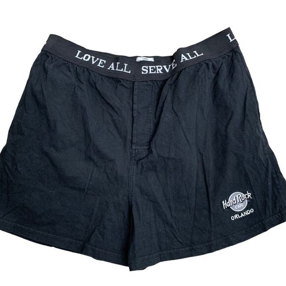 Vintage 90s Hard Rock Cafe Boxer Brief Underwear L Black Elastic Waist - Picture 1 of 6